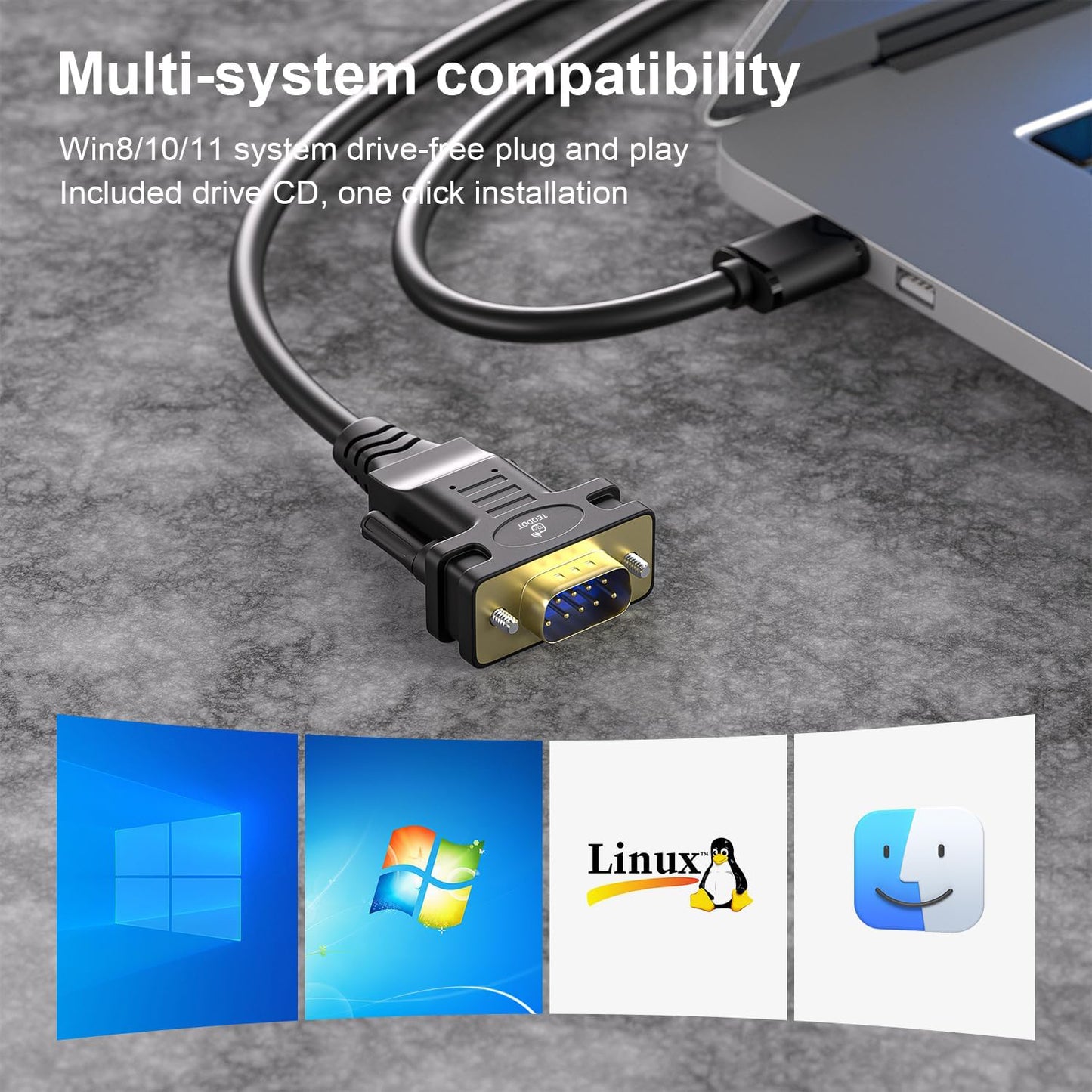 TEQDOT-USB Serial Adapter with FTDI Chipset,USB 2.0 to Male DB9 Serial Cable for Windows 11,10, 8, 7, Vista, XP, 2000, Linux and Mac OS(6ft)