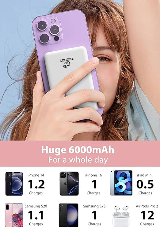 TEQDOT Portable Charger 10000mAh Magnetic Power Bank PD20W Wireless Fast Charging for Magsafe Power Bank for IPhone Samsung Xiaomi Etc.