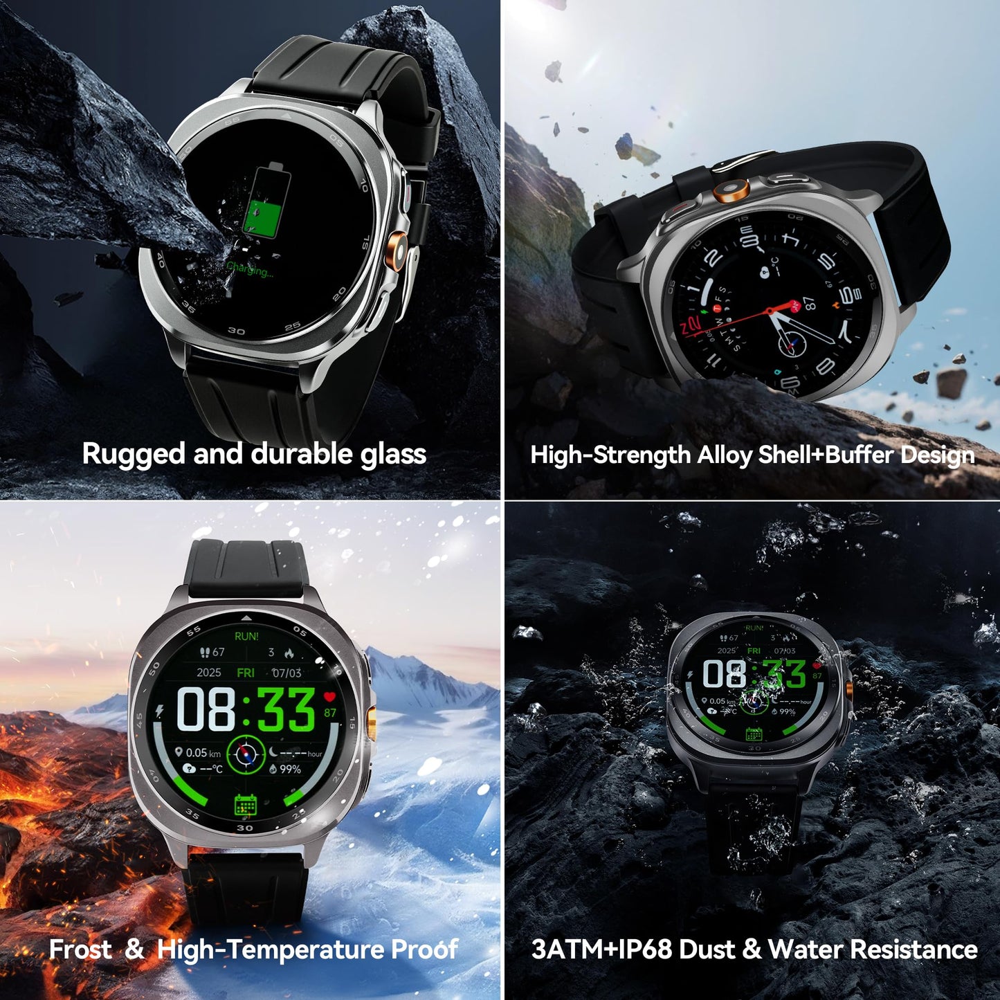 TEQDOT-TS400 Smart Watch AMOLED Bluetooth Calling GPS Positioning Flashlight Compass Altitude Barometric Pressure Health Monitor