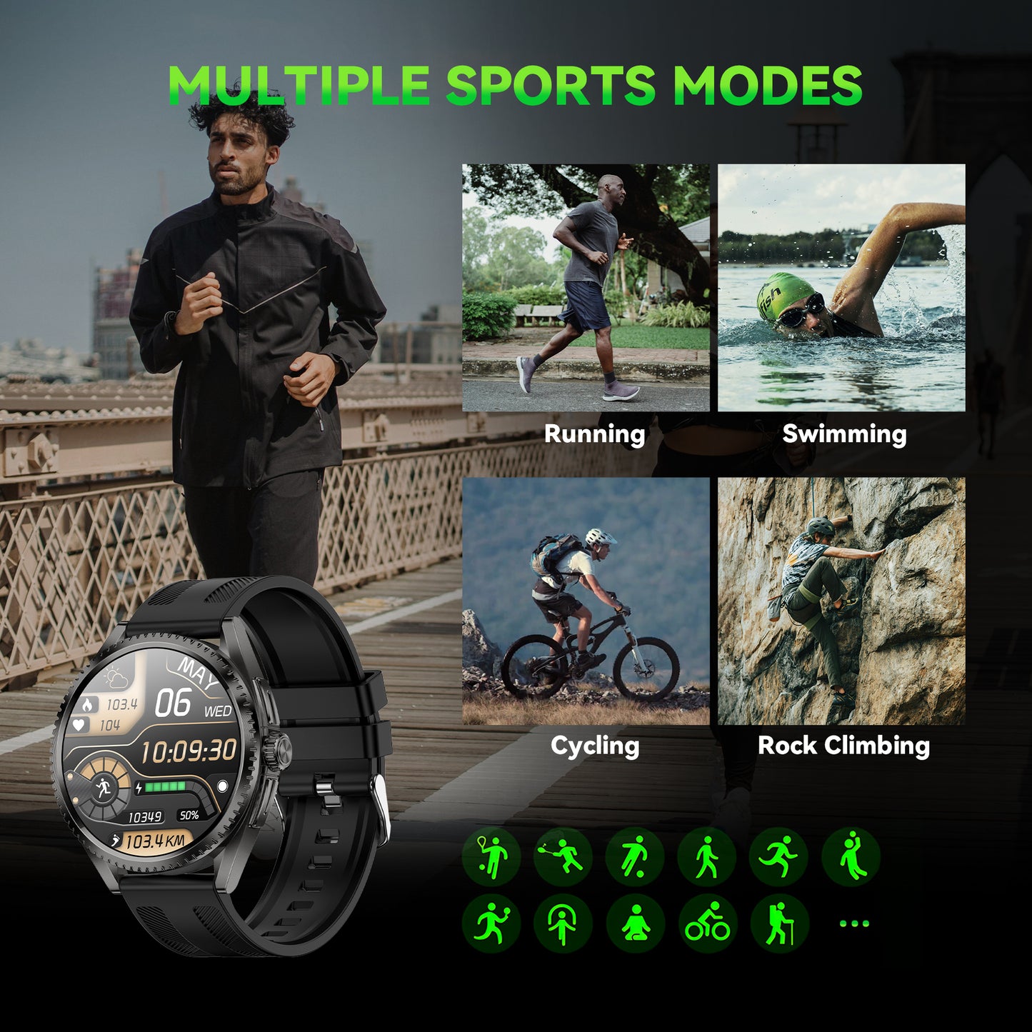 TEQDOT-CF52 Men Smart Watch AMOLED Bluetooth Calling GPS Positioning Flashlight Compass Altitude Barometric Pressure Health Monitor
