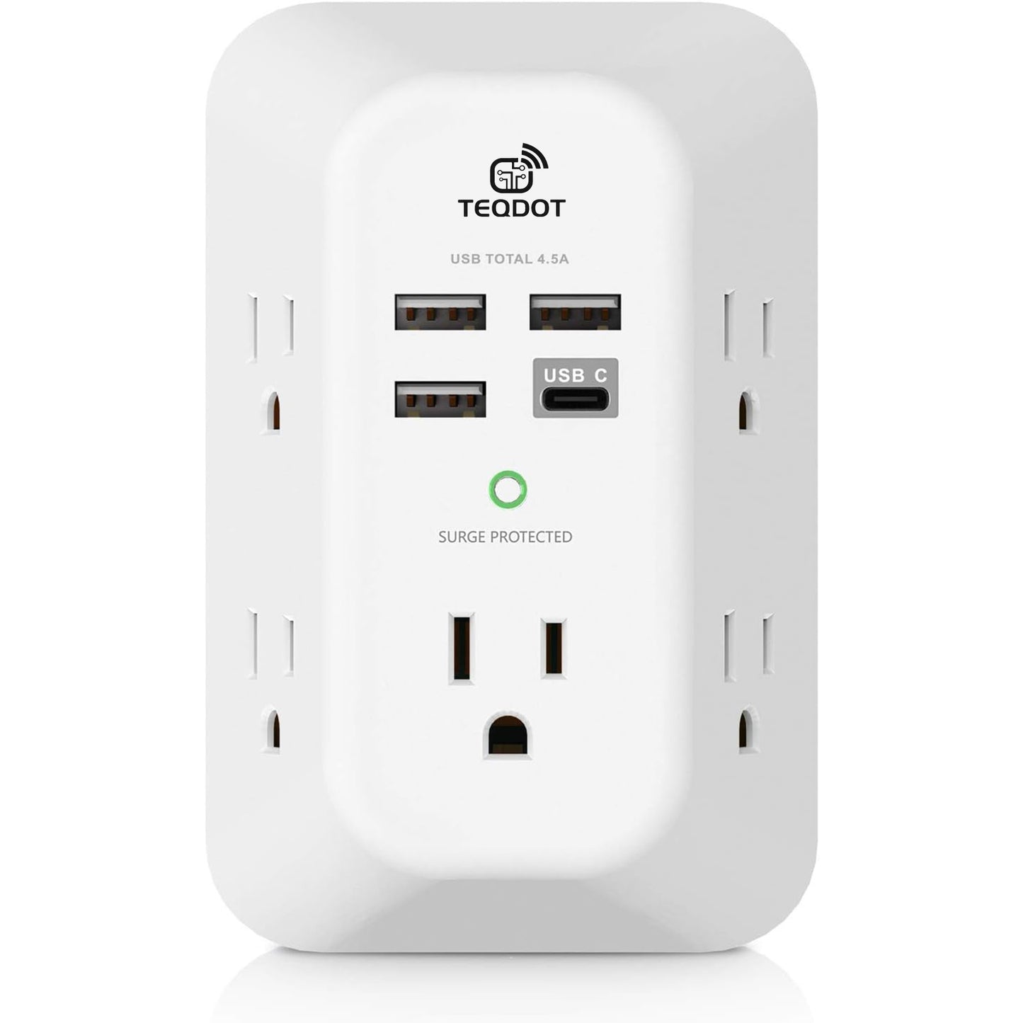TEQDOT-Multi Socket Wall Socket with 6 AC Outlets 4 USB Port(2 Type C), Universal Plug Power Strip Network Filter Fast Charging